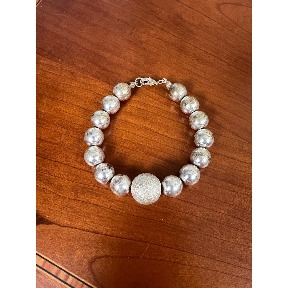 Silver Tone Beaded Statement Bracelet Chunky Stardust Bead Lobster Clasp 7.5in